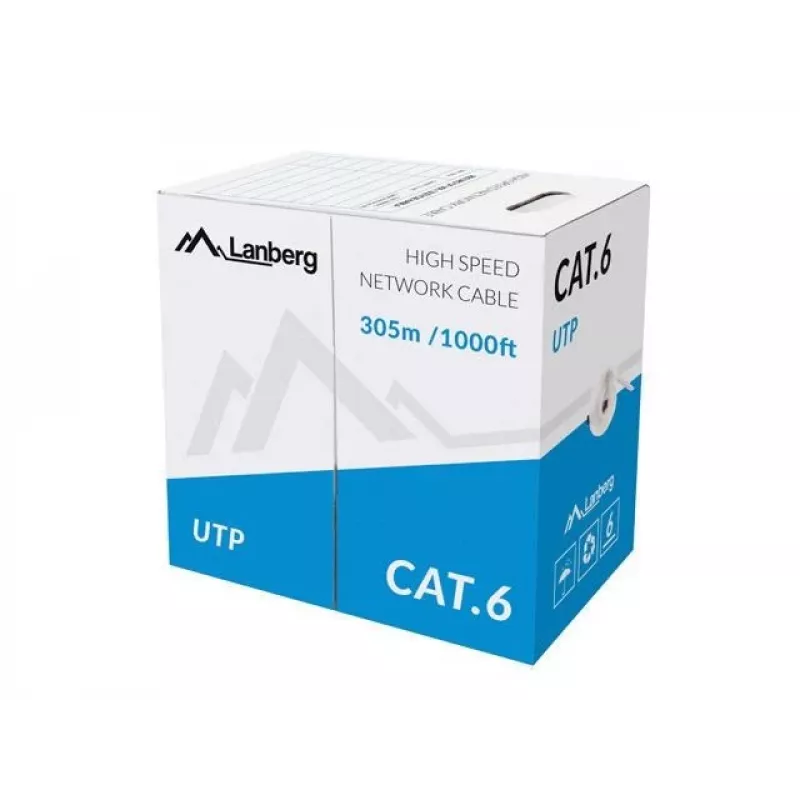 LANBERG networking cable Cat6 U/UTP LCU6-11CU-0305-S, 305 m, 23 AWG, grey, HDPE jacket