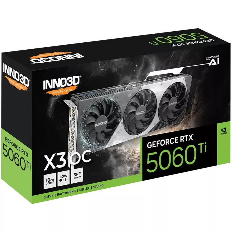 Graphics card Inno3D GeForce RTX 5060 Ti — 16 GB GDDR7, PCIe 5.0, 128-bit, 3x DP 2.1b + HDMI 2.1b
