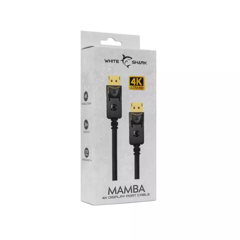 DisplayPort cable White Shark MAMBA 2m — 4K 60Hz, 2.0 compatible