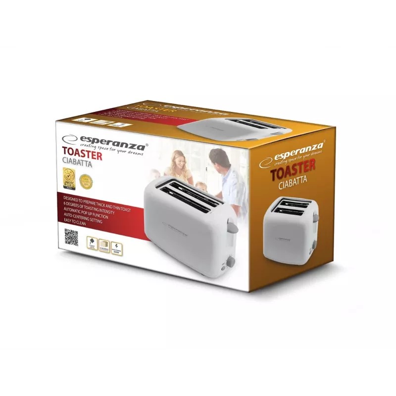 Esperanza EKT002 Ciabatta Toaster, 2 Slots, 600 W, White