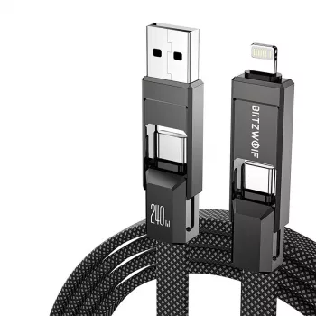 4-in-1 cable BlitzWolf BW-HDC7 — USB-C, Lightning, USB-A, Micro-USB 1.2m 240W black