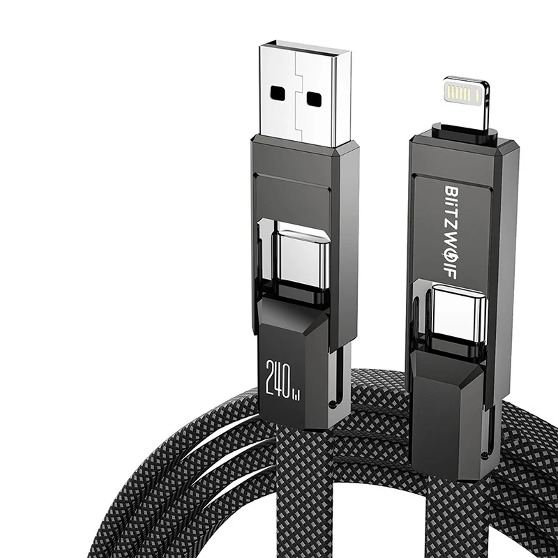 4-in-1 cable BlitzWolf BW-HDC7 — USB-C, Lightning, USB-A, Micro-USB 1.2m 240W black