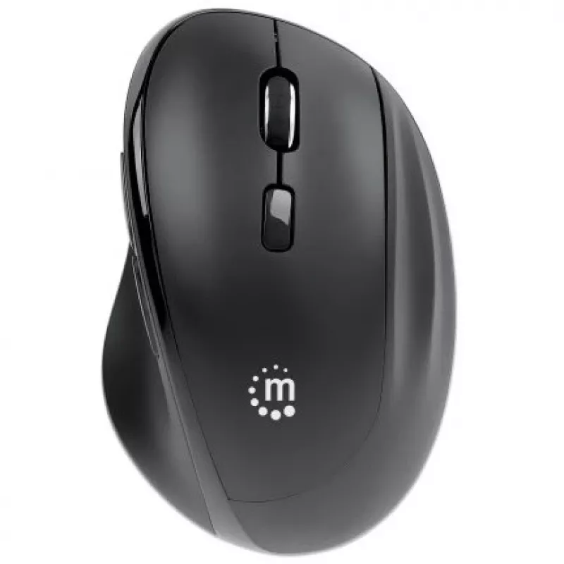 Manhattan Ergonomic Wireless Mouse, Right Handed, Adjustable 800/1200/1600dpi, 2.4Ghz (up to 10m), Six Button with Scroll Wheel, Combo USB=A and USB-C receiver, Black, AA battery (included), Three Year Warranty