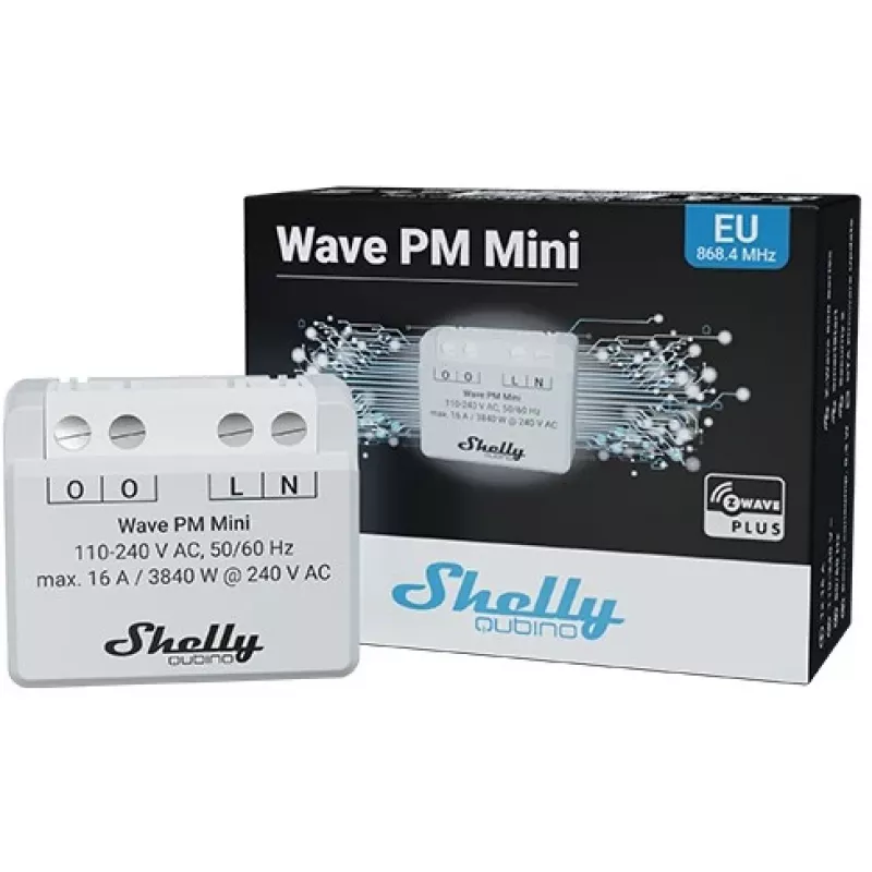 Smart switch Shelly Qubino Wave PM Mini Grey, wireless, 110–240V, 16A, 24–30V DC, 868.4 MHz