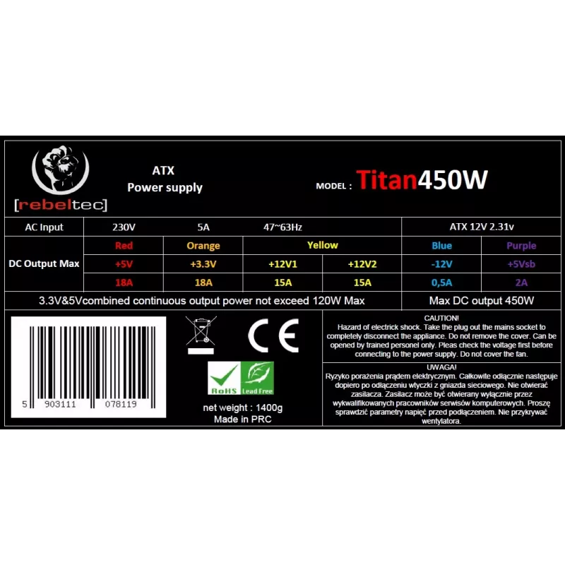 Power Supply ATX ver2.31 TITAN 450W