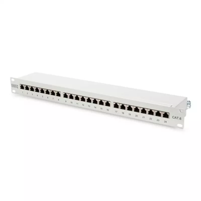DIGITUS DN-91624S 24-Port Cat6 Shielded Patch Panel, 1U 19 inch Rack Mount, Black