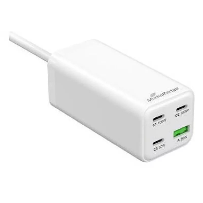 MediaRange MRMA124 mobile device charger 100W AC, 3x USB-C, 100–240V input, 1.5 m cable, White