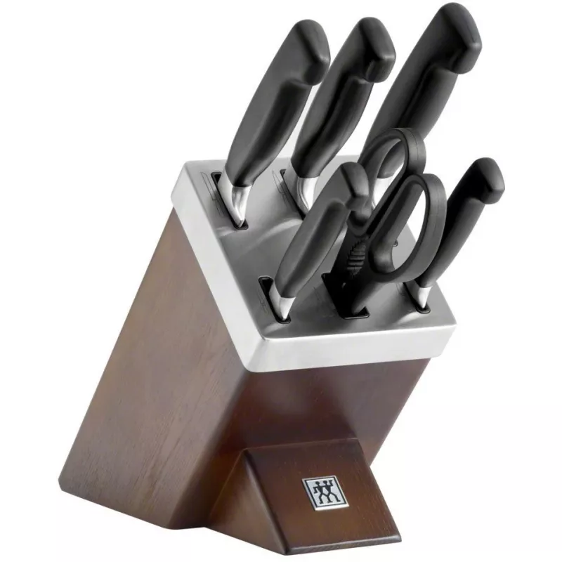 Knife/cutlery block set ZWILLING 35145-000-0 — 7-piece stainless steel blades, plastic handles, includes bread, paring, chef, carving knives, scissors slot