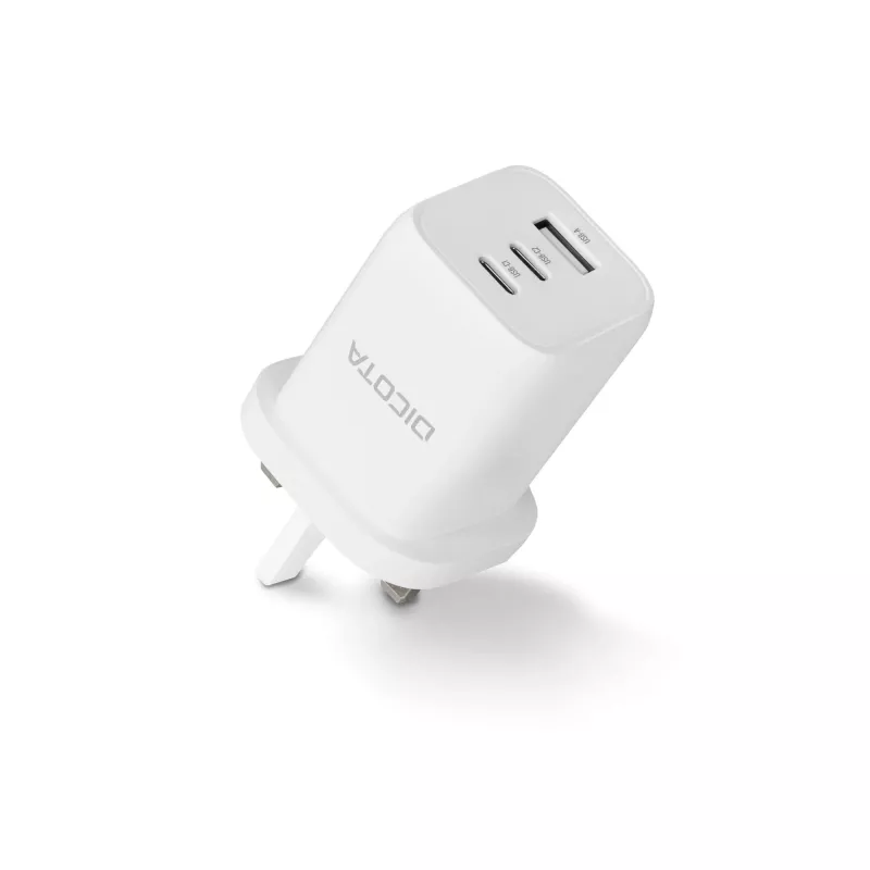 Dicota Power Supply - compact, GaN - 65 Watt - 5 A - PD 3.0 - 3 Output Ports (2 x USB-C, USB)