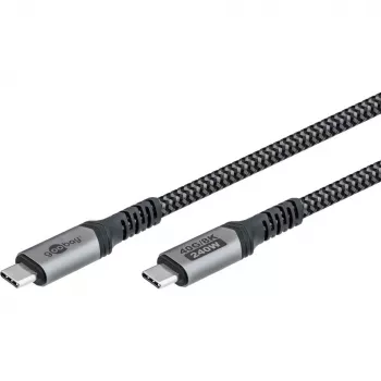 Goobay USB Cable-C with Braided Sleeve, USB4, 240 W, 40 Gbit/s, Power Delivery, 1,5 M (1.50m, USB 4.0, 240W), USB Cable