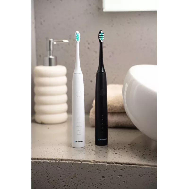 Electric sonic toothbrush BLAUPUNKT DTS201WH — compact white, oval brush head, sensitive mode, 2‑min timer, built‑in 5V battery