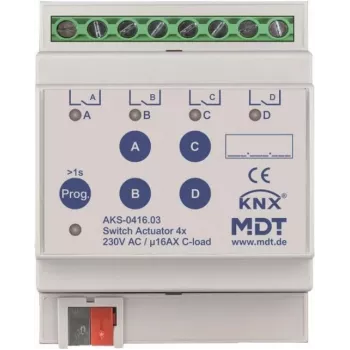 MDT AKS-0416.03 switching actuator 4-way, 4TE, REG, 16A, 230VA (AKS-0416.03)