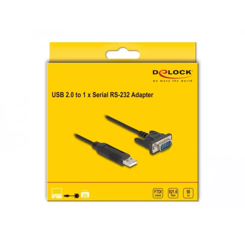DeLOCK USB 2.0 to serial RS-232 adapter 50 cm FTDI Black