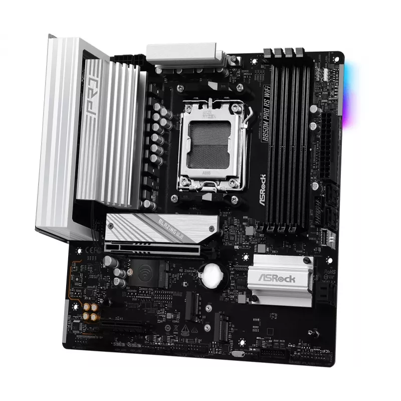 Motherboard ASRock B850M Pro RS WiFi — AMD B850, Socket AM5, microATX, DDR5, 4 DIMM, 256GB, Wi‑Fi 6E, 2.5Gb LAN, 3x M.2