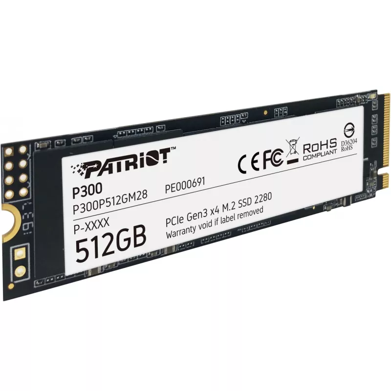 Internal SSD PATRIOT P300 512 GB M.2 PCIe NVMe — Read 1700 MB/s, Write 1200 MB/s, 3D NAND, 3.8 mm, TBW 240