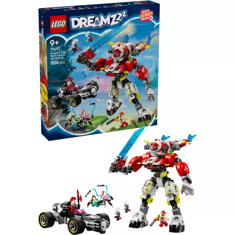 LEGO DREAMZZZ 71497 Cooper's Tiger Mech and Zero's Hot Rod Car