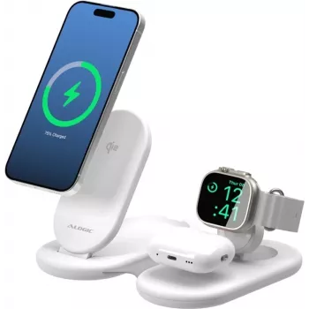 Wireless charging stand ALOGIC PACKAWAY 3IN1 QI2 White 10W Fast Charging