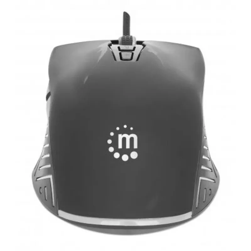 Manhattan Gaming Mouse with LEDs, Wired, Seven Button, Scroll Wheel, 7200dpi, Black with LED lighting, Three Year Warranty