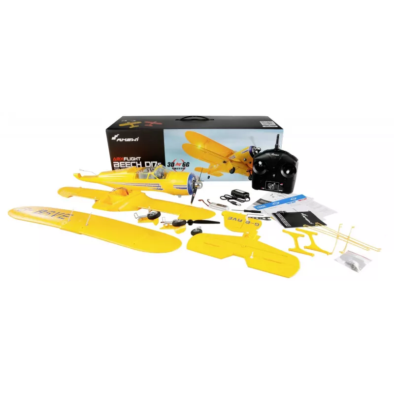 RC airplane Amewi AMXFlight Beech D17s 3D/6G RTF — yellow, ready-to-fly model