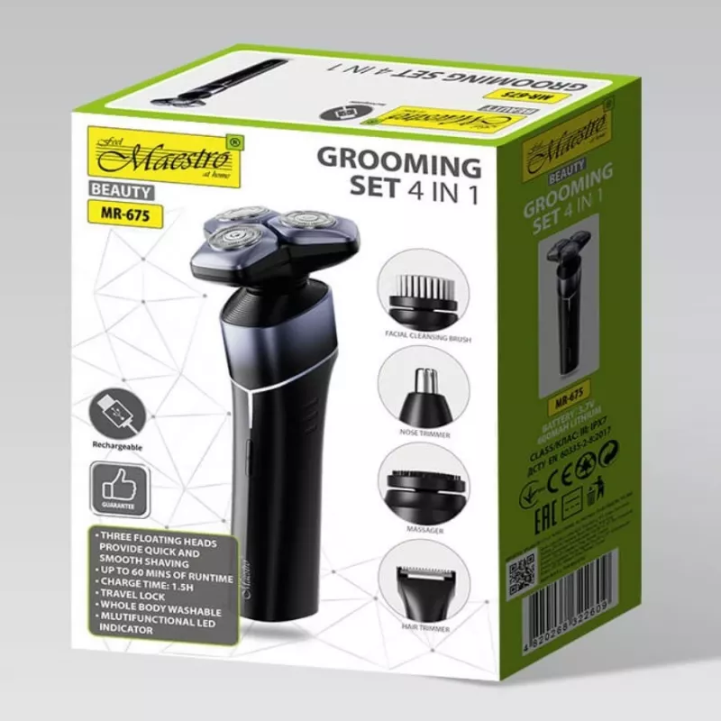 Electric 5-in-1 rechargeable waterproof shaving kit Maestro MR-675 with USB charging