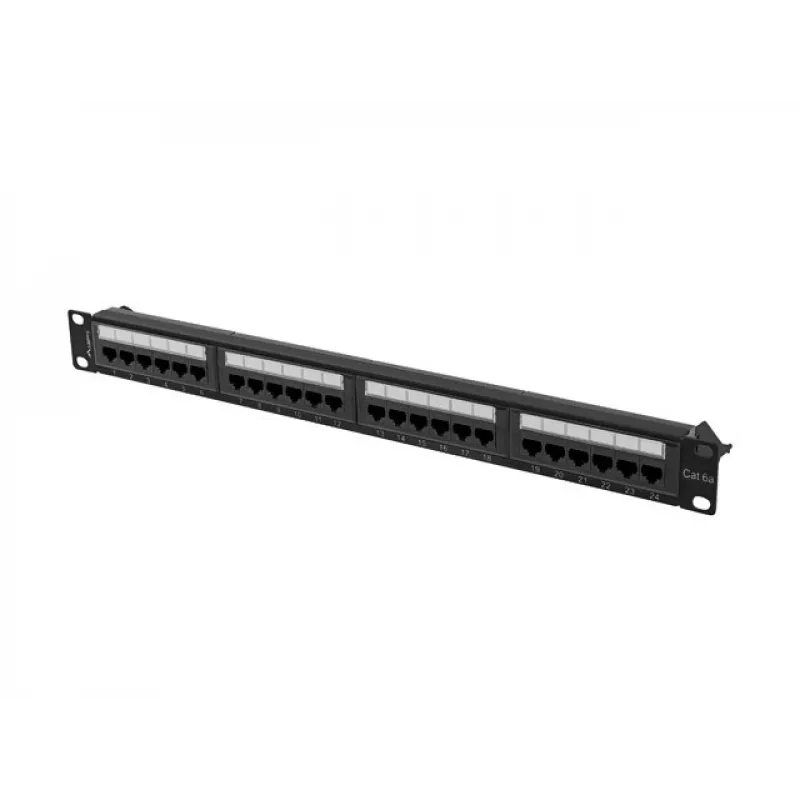 Patch panel 1U LANBERG PPUA-1024-B, 24 ports, Cat6a, U/UTP, 1U rack, depth 102 mm, metal, black