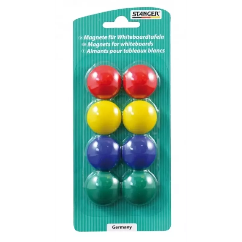 Whiteboard magnets Stanger model 73002 set of 8 colours, pack of 8 round markers