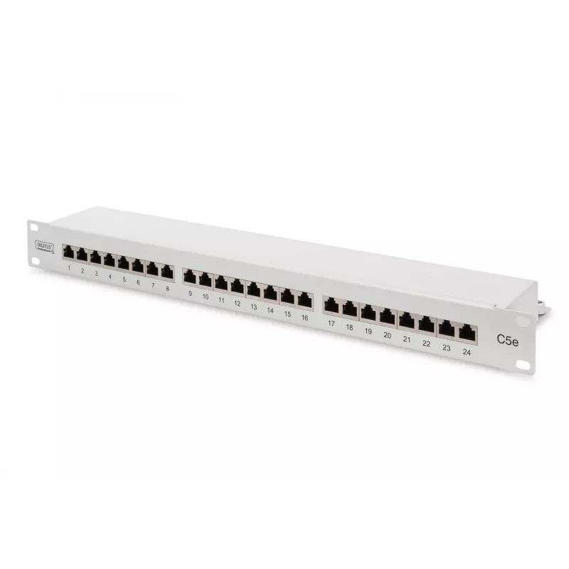 DIGITUS DN-91524S CAT 5e Class D Shielded Patch Panel, 24-Port RJ45, 1U, Grey RAL 7035