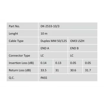 Fiber Optic Patch Cord Digitus OM3 LC/LC 10m