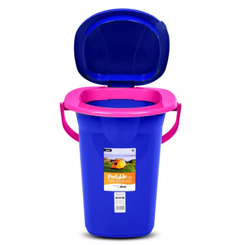 GreenBlue GB320BR 19L Portable Camping Toilet Bucket Travel Festival with Handle Detachable Seat - Navy Blue & Pink