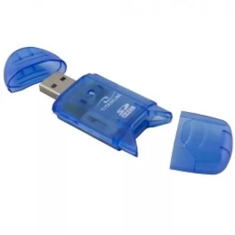 Card reader Titanum TA101B USB 2.0, blue — supports MicroSD, SD/SDHC, MMC, MS formats, 480 Mbit/s