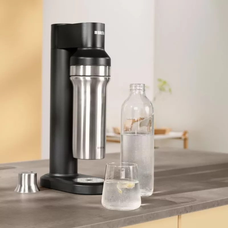 Carbonating bottle BRITA 118426 – 1 L glass bottle with stainless steel cap, 287 mm height, pack of 2