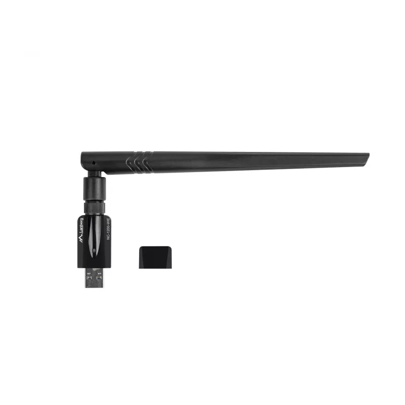 Internal WLAN card LANBERG NC-1200-WIE — Dual-band USB WLAN adapter, RTL8812BU, up to 1200 Mbit/s, external 2x2 antennas (5 dBi), black