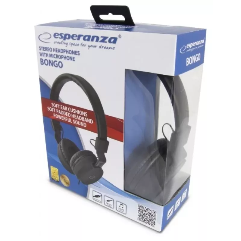 Headphones ESPERANZA BONGO EH212K — wired, head-band, 20–20000 Hz, 1.5 m cable, black
