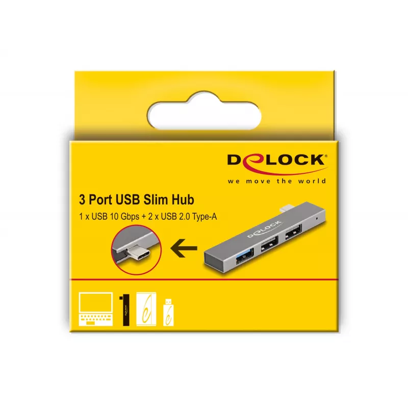 DeLOCK 3 Port Slim USB Hub USB Type-C 10 Gbps 2 x USB 2.0