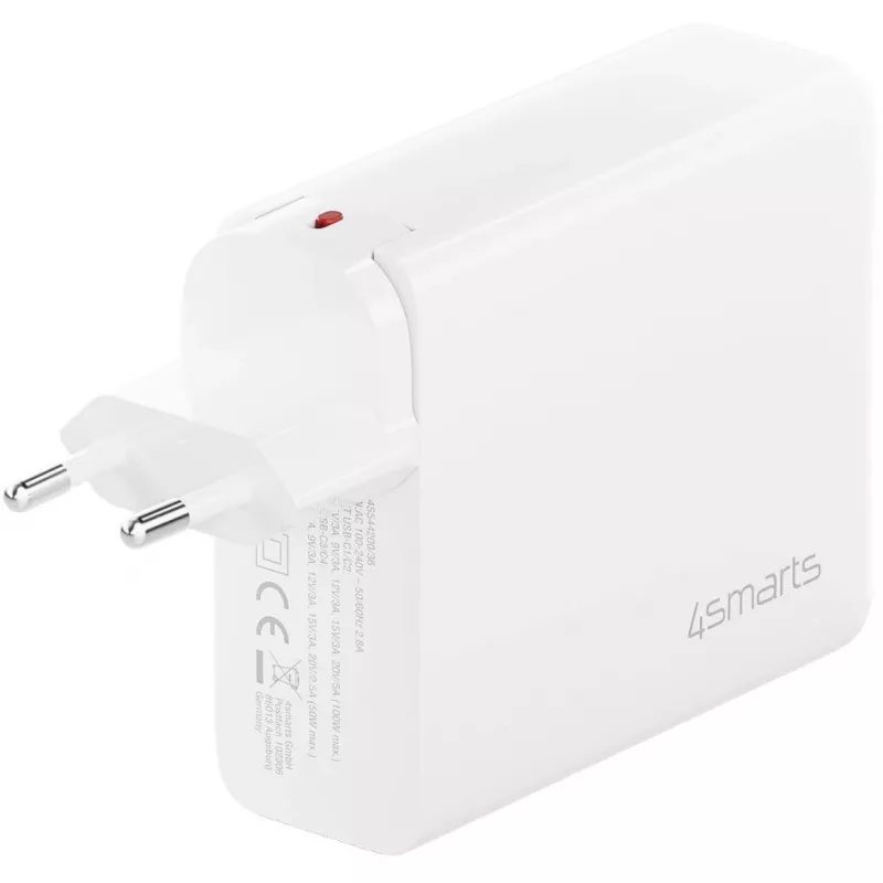 Indoor AC Fast Charger 4smarts 545200 — 200W, 4× USB-C, 100–240V, 1.5m cable, White