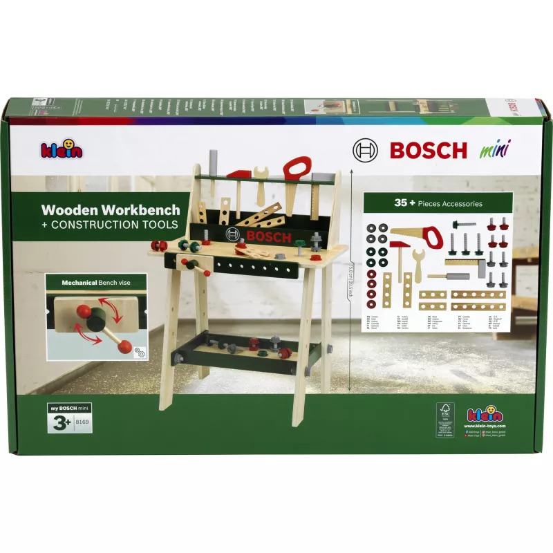 Children's wooden workbench Theo Klein Bosch model 8169 with pinewood medium and toy tools