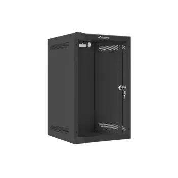 Lanberg WF10-2309-10B 9U 10-Inch Wall-Mount Rack Cabinet, 469x280x310 mm, Black, IP20, Glass Door, 20 kg Load