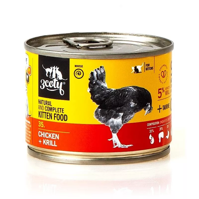 Wet cat food 3coty 3COTY 35 Chicken & krill for kittens 180 g, complete wet feed