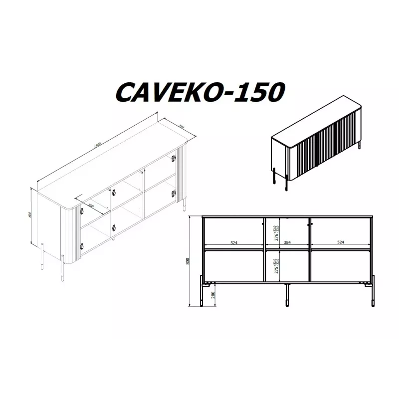 Cama VERA chest of drawers 150x40x80 black matt