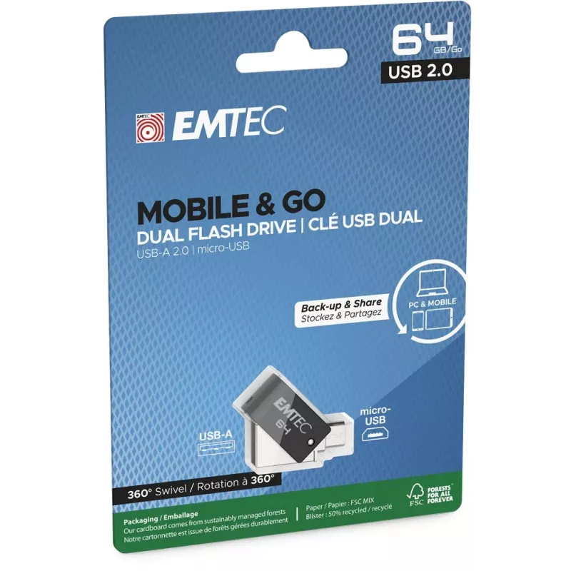 USB flash drive Emtec 64 GB USB Type-A Micro-USB T260B