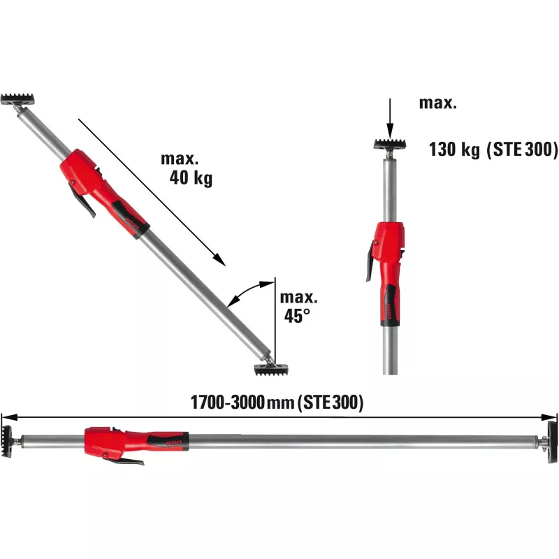 Drywall support Bessey STE300 with adjustable height and tripod base, black/red/silver finish