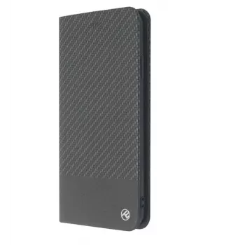 Phone book case Tellur for iPhone XS Max — black carbon finish, folio wallet style