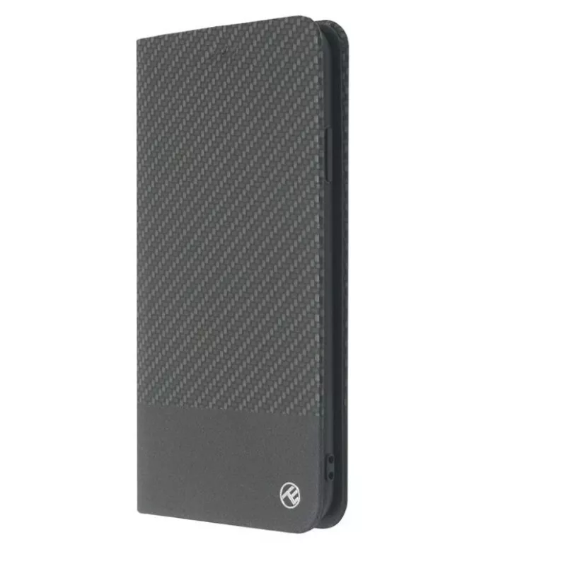 Phone book case Tellur for iPhone XS Max — black carbon finish, folio wallet style