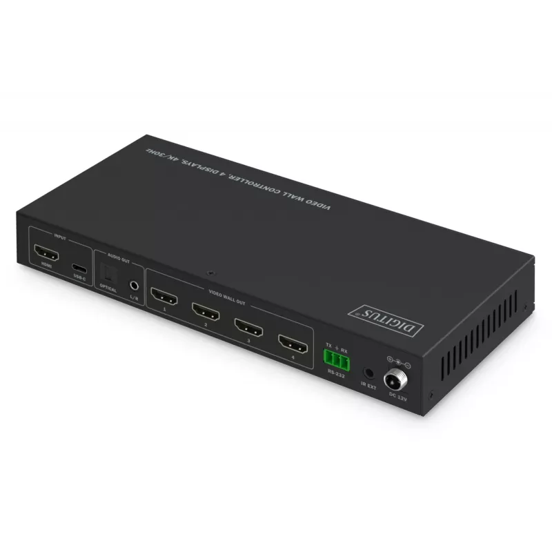 Video wall controller DIGITUS DS-55358 — 4 displays, up to 4K (3840×2160) @30Hz, DisplayPort 1.2a, metal housing, button control