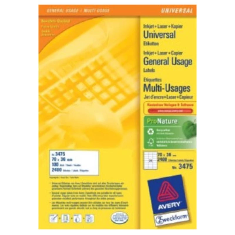Avery Multipurpose Labels Laser Copier Inkjet 24 per Sheet 70x36mm