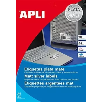 Self-adhesive label APLI 10071 Silver 210x297 mm 20 pcs