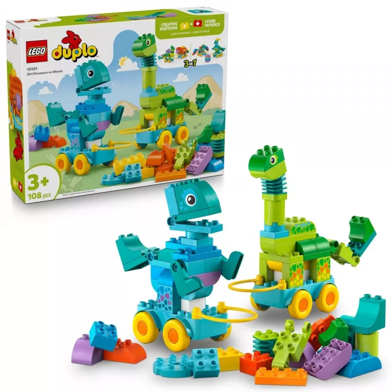Construction toy LEGO DUPLO 10451 Dinosaurs on Wheels 3-in-1 set, 108 pieces, age 3+, height 220 mm