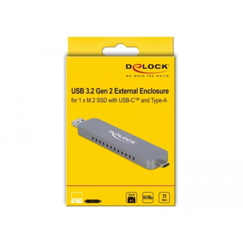 Externes Gehäuse für M.2 für M.2 NVMe PCIe SSD, Laufwerksgehäuse silber, mit USB TypeC und Typ-A Stecker