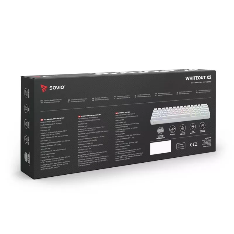 Mechanical Keyboard Whiteout X2, Blue Outemu, Hot Swap Savio Savgk-white