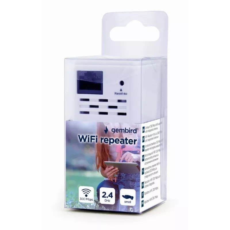 Network repeater Gembird WNP-RP300-03, 300 Mbps, 2.4 GHz, 3 dBi internal antenna, 1x RJ-45